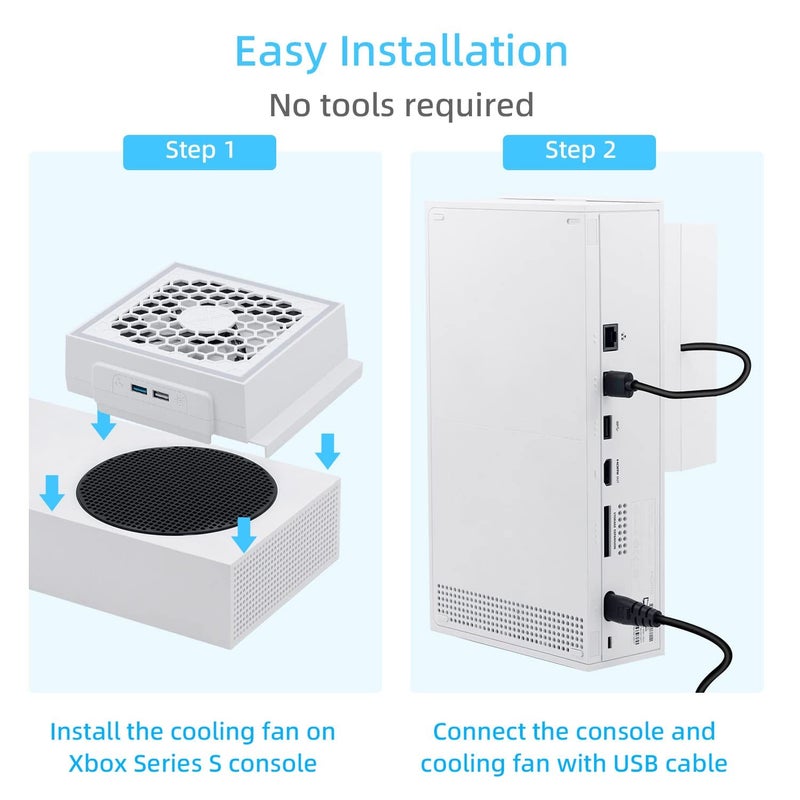 Mcbazel مروحة تبريد لجهاز Xbox Series S، شاشة LED RGB، ضوضاء منخفضة، 2 منفذ USB إضافي، مروحة تبريد خارجية قابلة لضبط السرعة على 3 مستويات لجهاز Xbox Series S فقط - أبيض - Image 5
